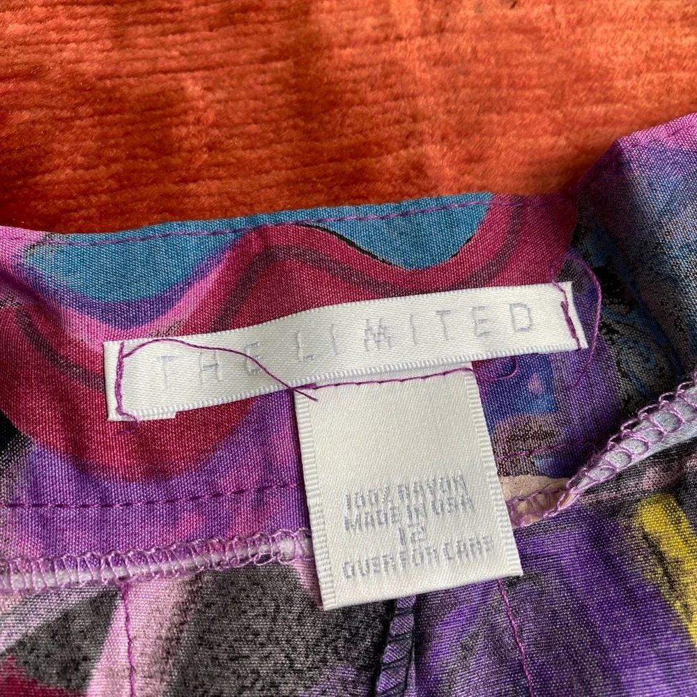 Women Geometric Purple Yellow 90s Women Size 12 Twelve Mini Skirt The Limited - Picture 2 of 5